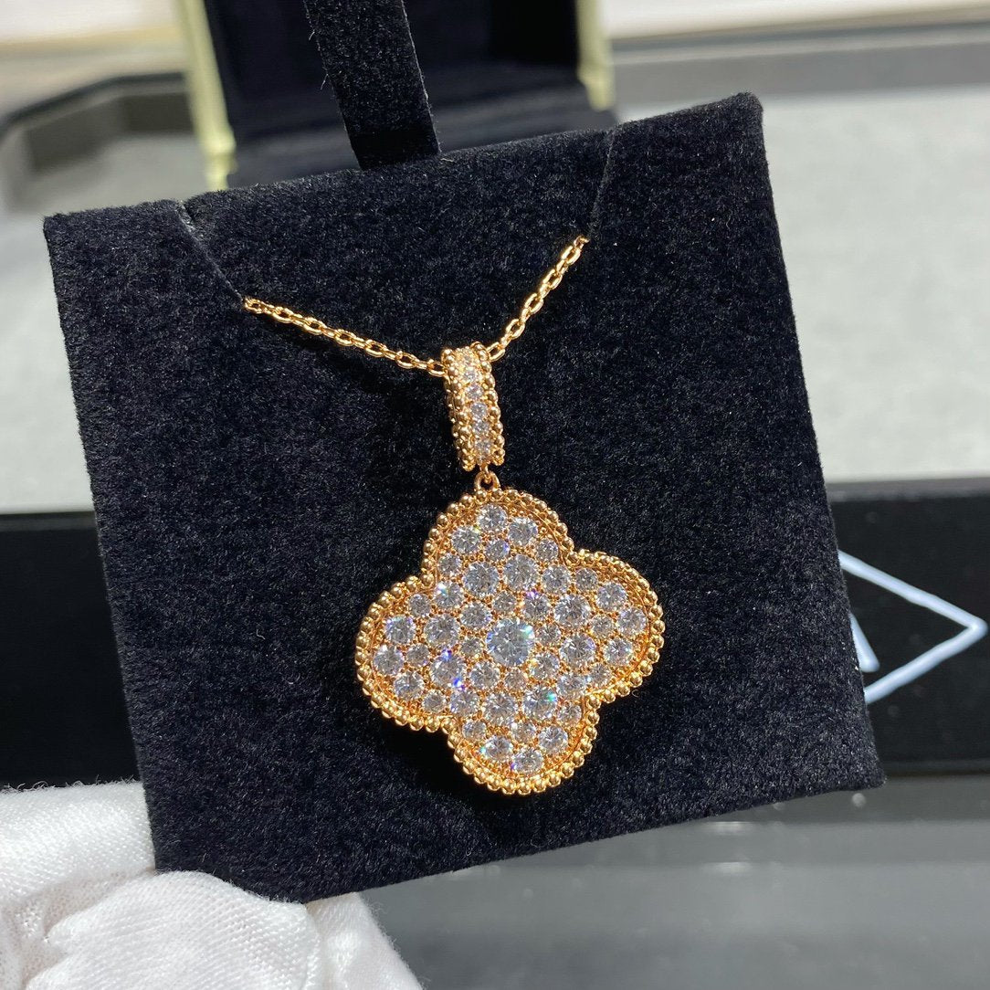 [Cadisa]CLOVER 25MM LARGE PEDANT DIAMOND PAVED LONG NECKLACE