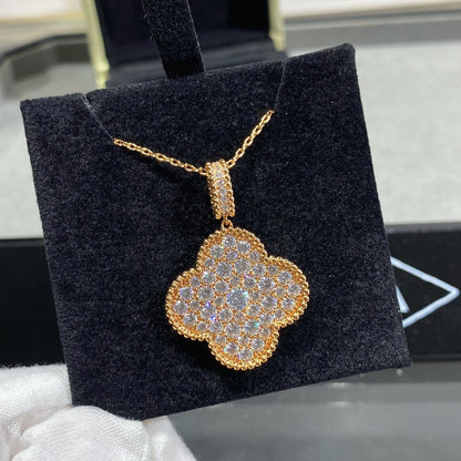 [Cadisa]CLOVER 25MM LARGE PEDANT DIAMOND PAVED LONG NECKLACE