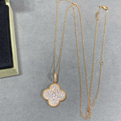 [Cadisa]CLOVER 25MM LARGE PEDANT DIAMOND PAVED LONG NECKLACE
