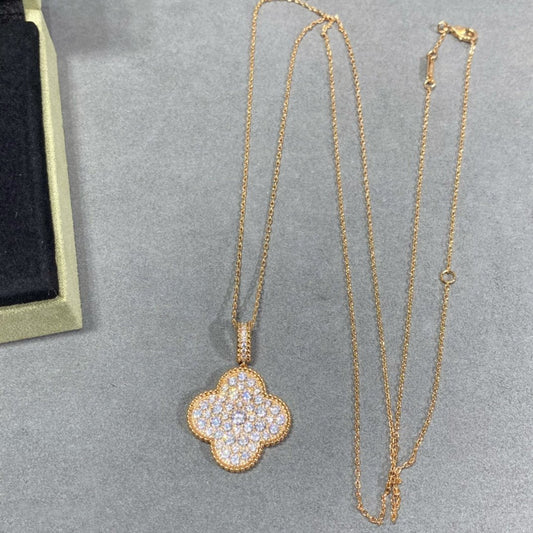 [Cadisa]CLOVER 25MM LARGE PEDANT DIAMOND PAVED LONG NECKLACE