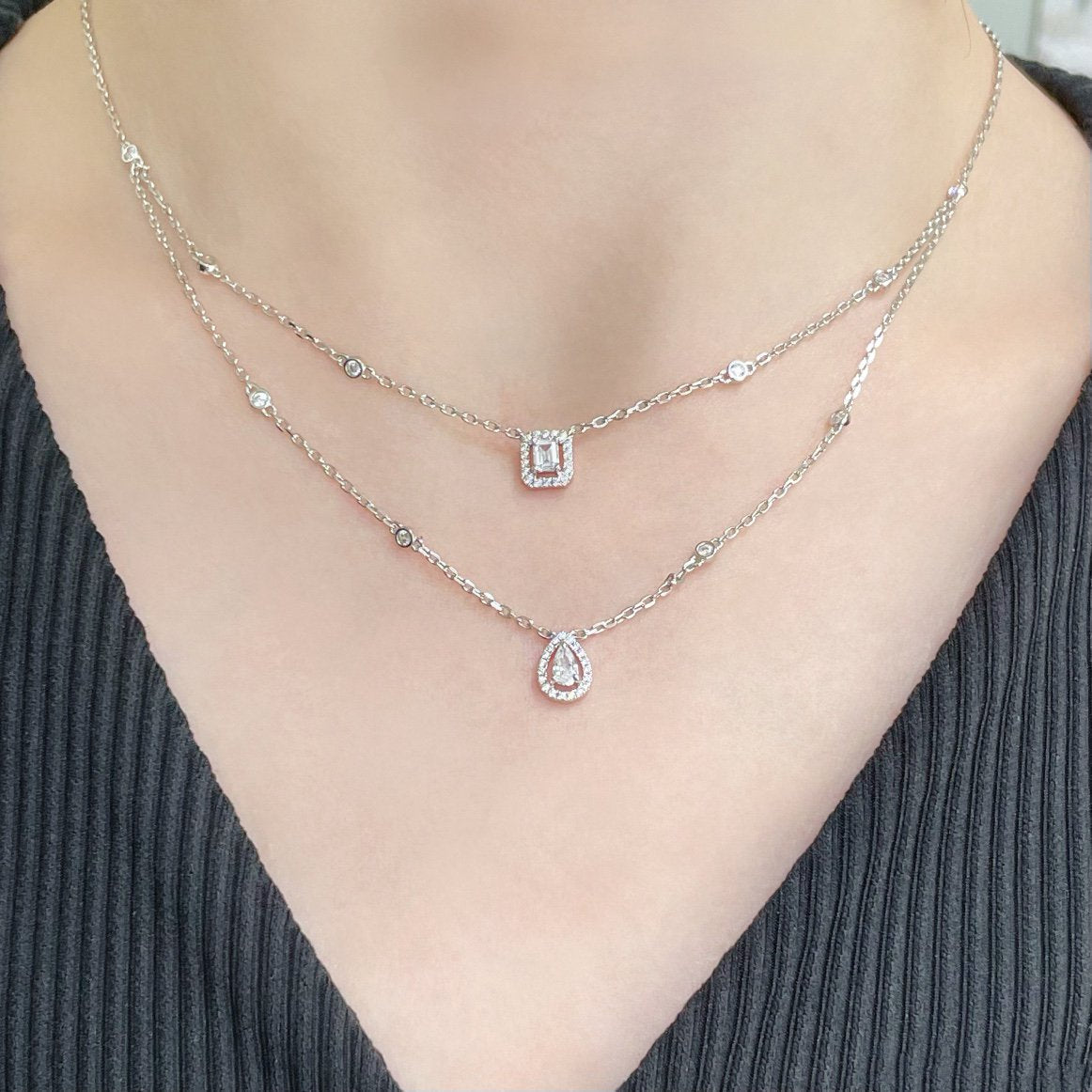 [Cadisa]MY TWIN 2 ROW DIAMOND NECKLACE