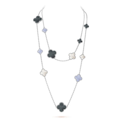 [Cadisa]CLOVER 16 MOTIF CHALCEDONY MOP SILVER NECKLACE