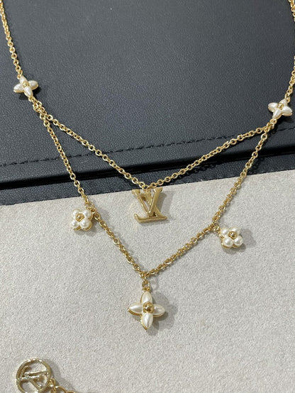 [Cadisa]FLOWERGRAM GOLD MOP DOUBLE ROW NECKLACE
