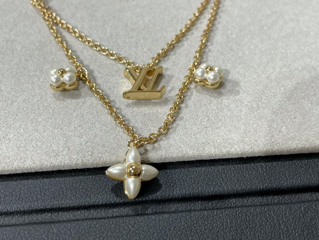 [Cadisa]FLOWERGRAM GOLD MOP DOUBLE ROW NECKLACE