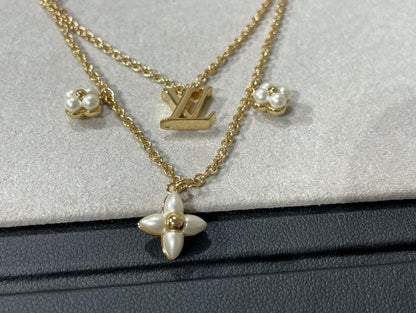 [Cadisa]FLOWERGRAM GOLD MOP DOUBLE ROW NECKLACE