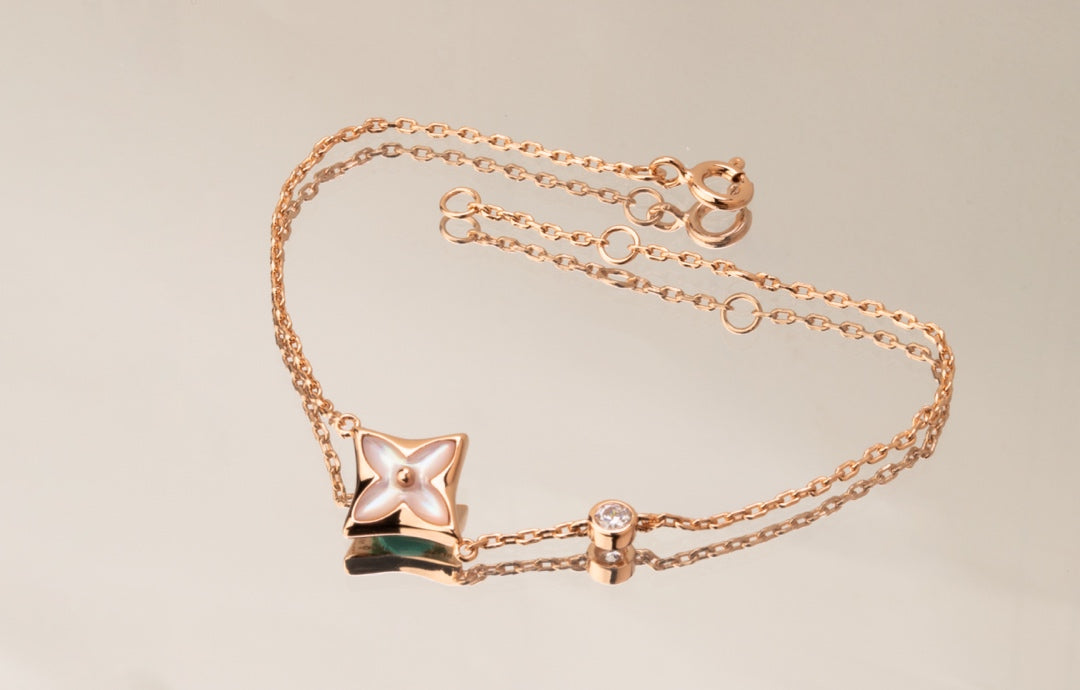 [Cadisa]STAR PINK MOP 1 DIAMOND PINK GOLD NECKLACE