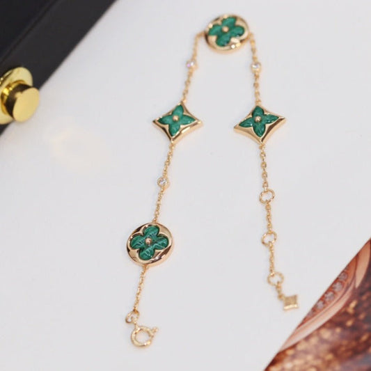 [Cadisa]STAR AND SUN 4 MOTIF PINK GOLD MALACHITE BRACELET