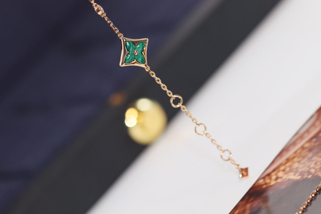 [Cadisa]STAR AND SUN 4 MOTIF PINK GOLD MALACHITE BRACELET