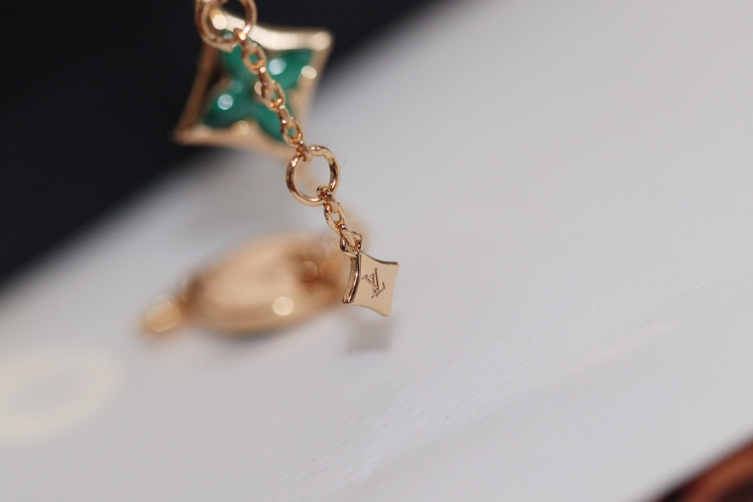 [Cadisa]STAR AND SUN 4 MOTIF PINK GOLD MALACHITE BRACELET