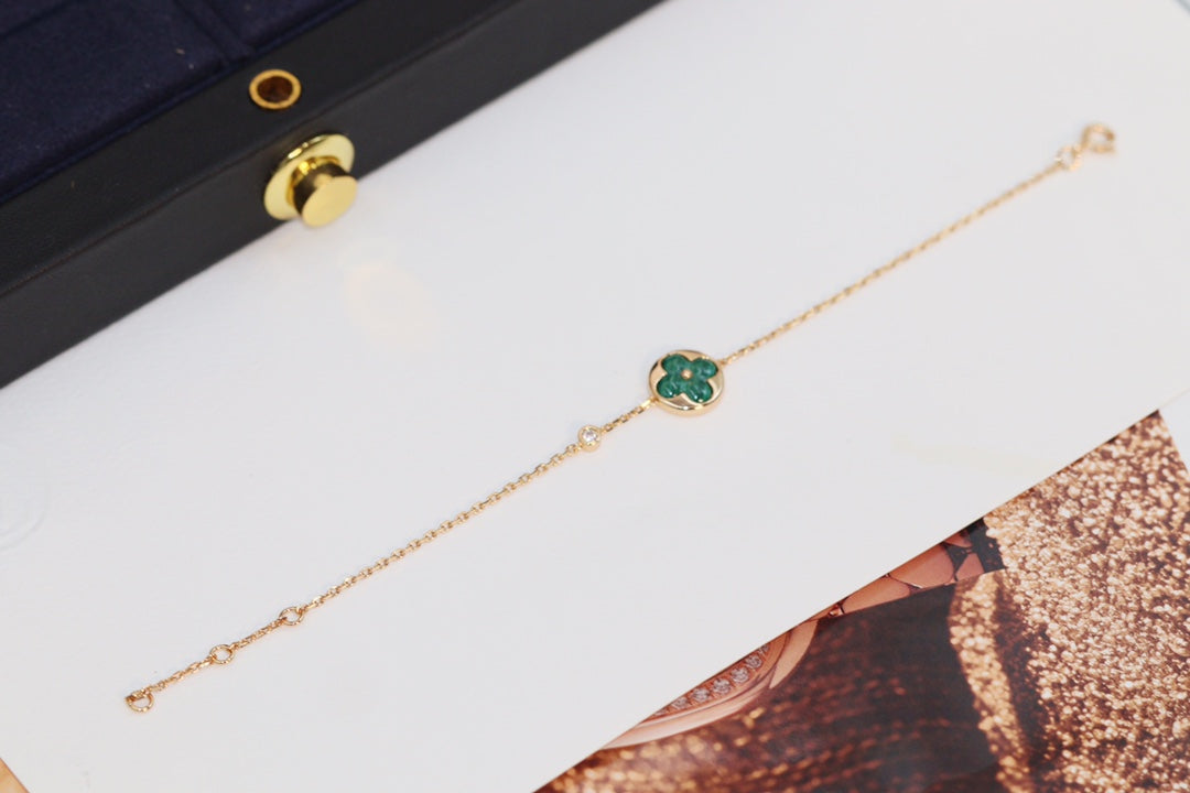 [Cadisa]STAR AND SUN 4 MOTIF PINK GOLD MALACHITE BRACELET