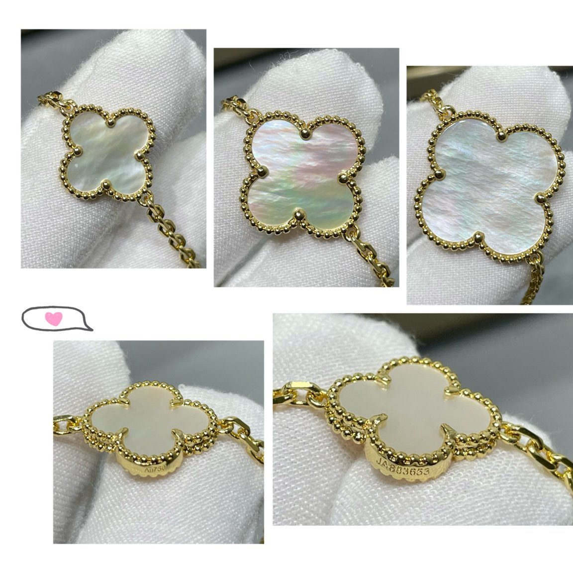 [Cadisa]CLOVER 16 MOTIF WHITE MOP GOLD NECKLACE