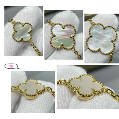 [Cadisa]CLOVER 16 MOTIF WHITE MOP GOLD NECKLACE