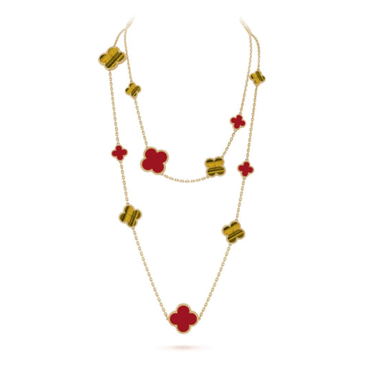 [Cadisa]CLOVER 16 MOTIF CARNELIAN TIGER EYE ROSE GOLD NECKLACE