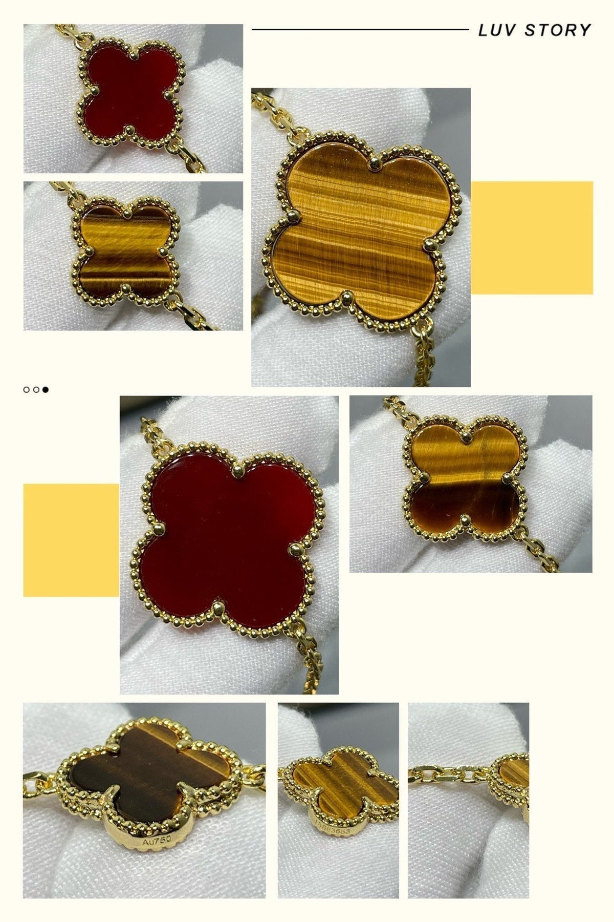 [Cadisa]CLOVER 16 MOTIF CARNELIAN TIGER EYE ROSE GOLD NECKLACE