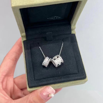 [Cadisa]PERLEE DOUBLE PENDANT SILVER DIAMOND NECKLACE
