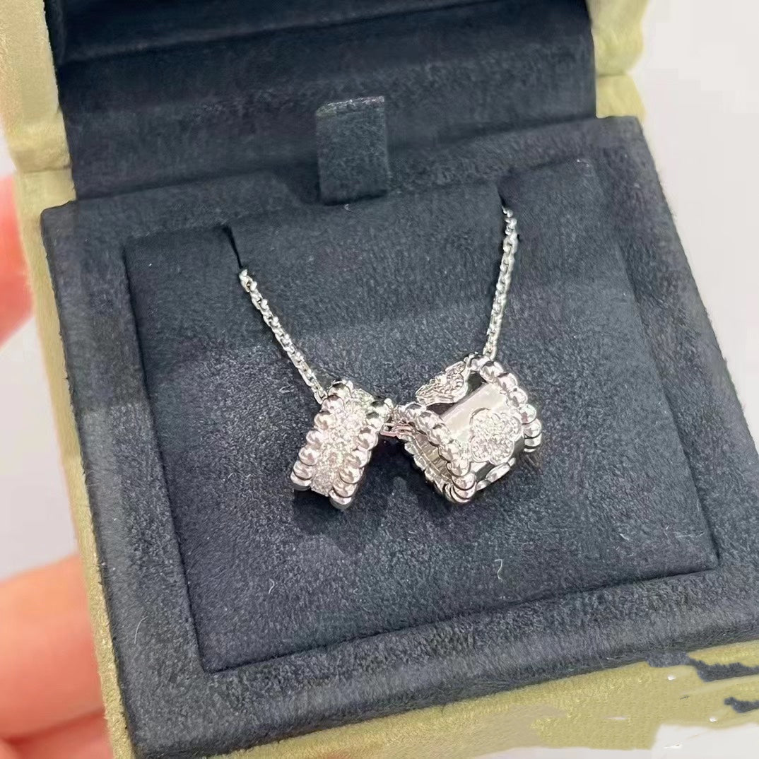 [Cadisa]PERLEE DOUBLE PENDANT SILVER DIAMOND NECKLACE