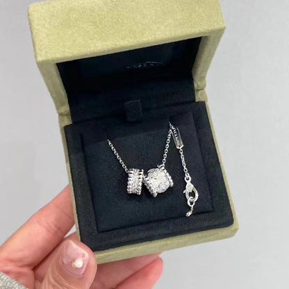 [Cadisa]PERLEE DOUBLE PENDANT SILVER DIAMOND NECKLACE