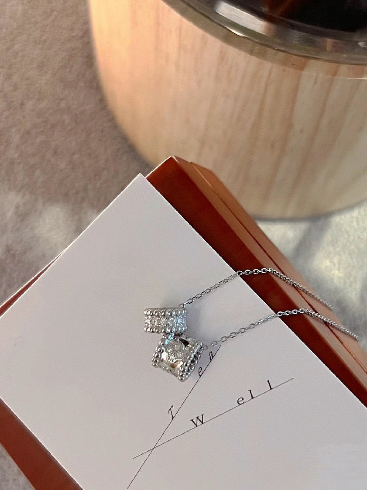 [Cadisa]PERLEE DOUBLE PENDANT SILVER DIAMOND NECKLACE