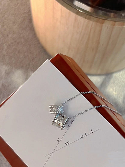 [Cadisa]PERLEE DOUBLE PENDANT SILVER DIAMOND NECKLACE