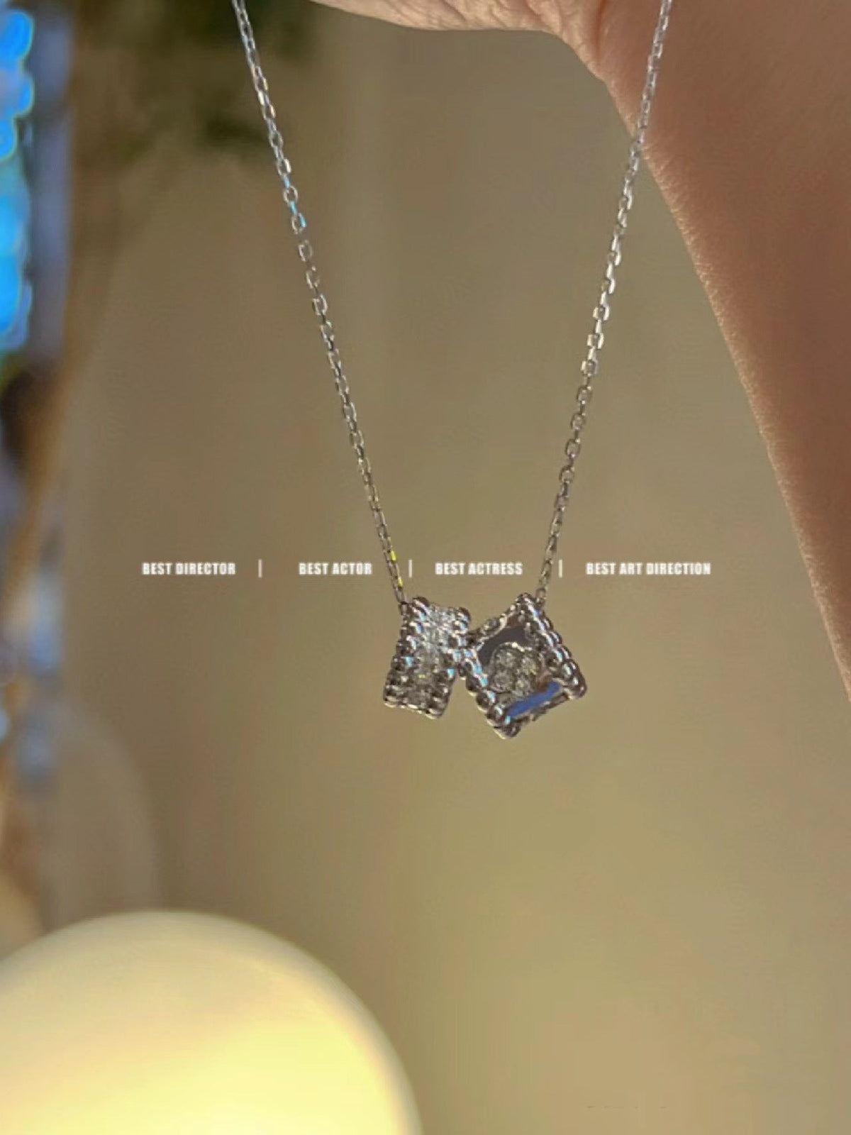 [Cadisa]PERLEE DOUBLE PENDANT SILVER DIAMOND NECKLACE