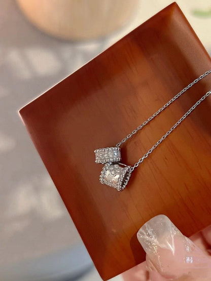 [Cadisa]PERLEE DOUBLE PENDANT SILVER DIAMOND NECKLACE