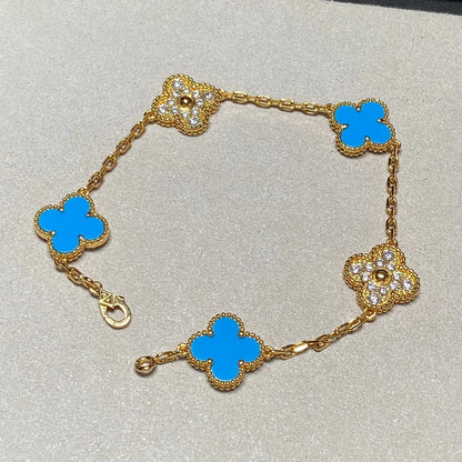 [Cadisa] CLOVER 5 MOTIF BLUE AGATE BRACELET COLLECTION