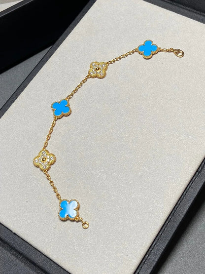 [Cadisa] CLOVER 5 MOTIF BLUE AGATE BRACELET COLLECTION