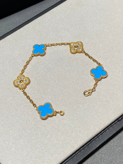 [Cadisa] CLOVER 5 MOTIF BLUE AGATE BRACELET COLLECTION