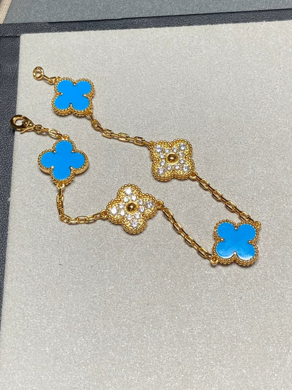 [Cadisa] CLOVER 5 MOTIF BLUE AGATE BRACELET COLLECTION