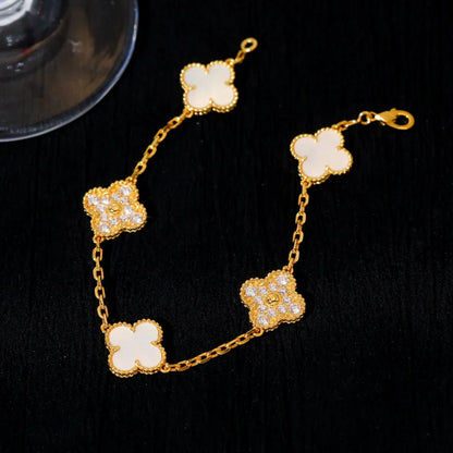 [Cadisa]CLOVER WHITE PEARL MOP 5 MOTIF BRACELET COLLECTION