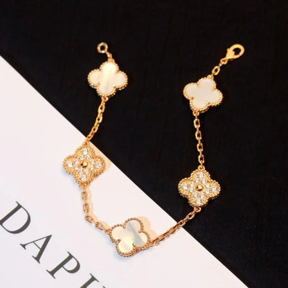 [Cadisa]CLOVER WHITE PEARL MOP 5 MOTIF BRACELET COLLECTION