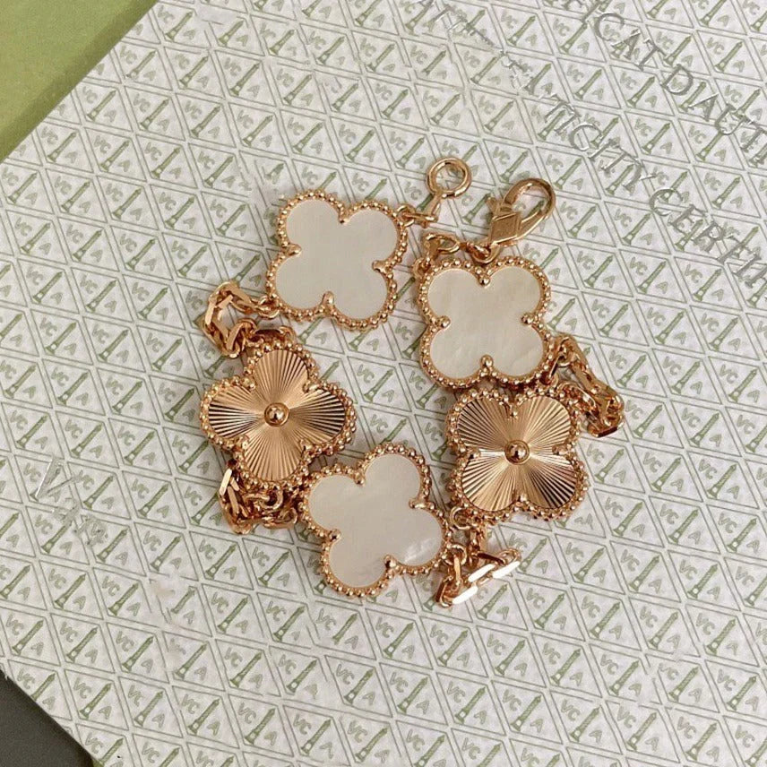 [Cadisa]CLOVER WHITE PEARL MOP 5 MOTIF BRACELET COLLECTION
