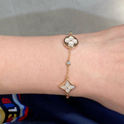 [Cadisa]STAR AND SUN 4 MOTIF WHITE MOP PINK GOLD BRACELET