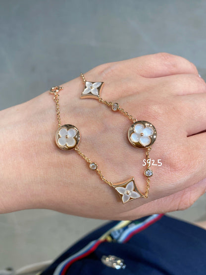 [Cadisa]STAR AND SUN 4 MOTIF WHITE MOP PINK GOLD BRACELET