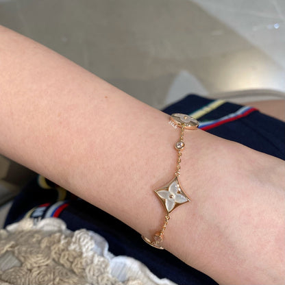 [Cadisa]STAR AND SUN 4 MOTIF WHITE MOP PINK GOLD BRACELET