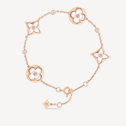 [Cadisa]STAR AND SUN 4 MOTIF WHITE MOP PINK GOLD BRACELET