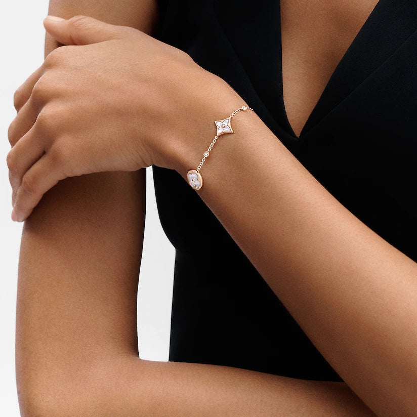 [Cadisa]STAR AND SUN 4 MOTIF WHITE MOP PINK GOLD BRACELET