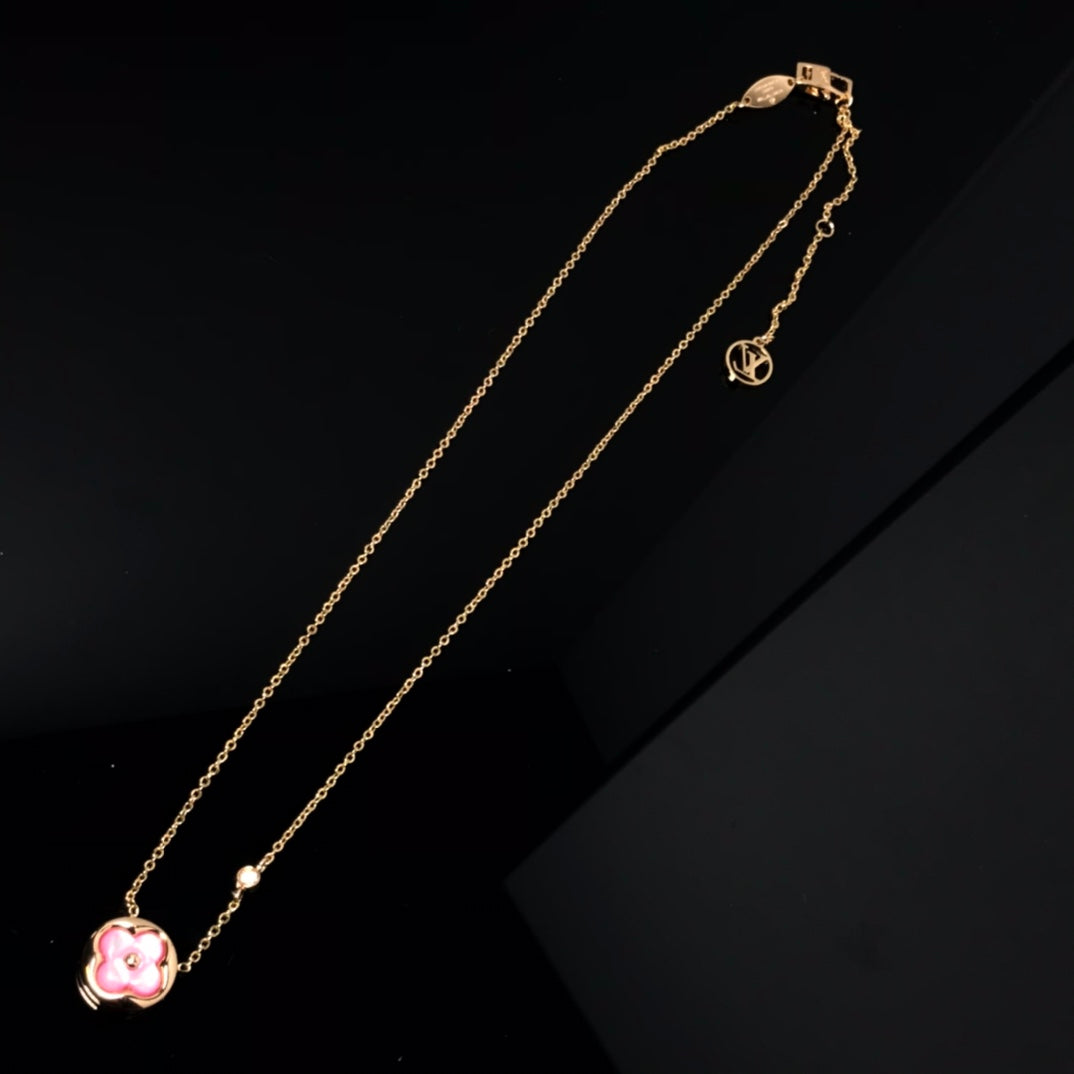 [Cadisa]COLOR BLOSSOM PINK MOP SUN GOLD NECKLACE