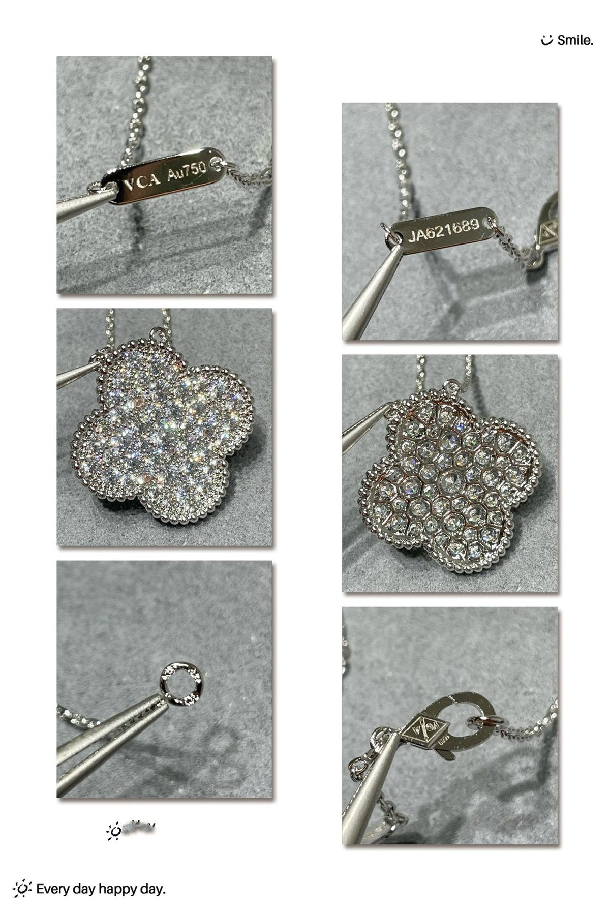 [Cadisa]CLOVER 25MM LARGE PENDANT DIAMOND PAVED SILVER NECKLACE