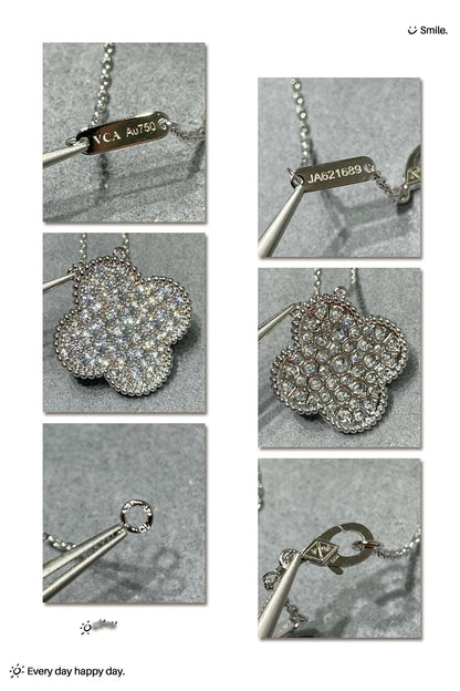 [Cadisa]CLOVER 25MM LARGE PENDANT DIAMOND PAVED SILVER NECKLACE