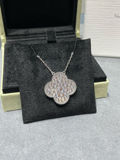 [Cadisa]CLOVER 25MM LARGE PENDANT DIAMOND PAVED SILVER NECKLACE