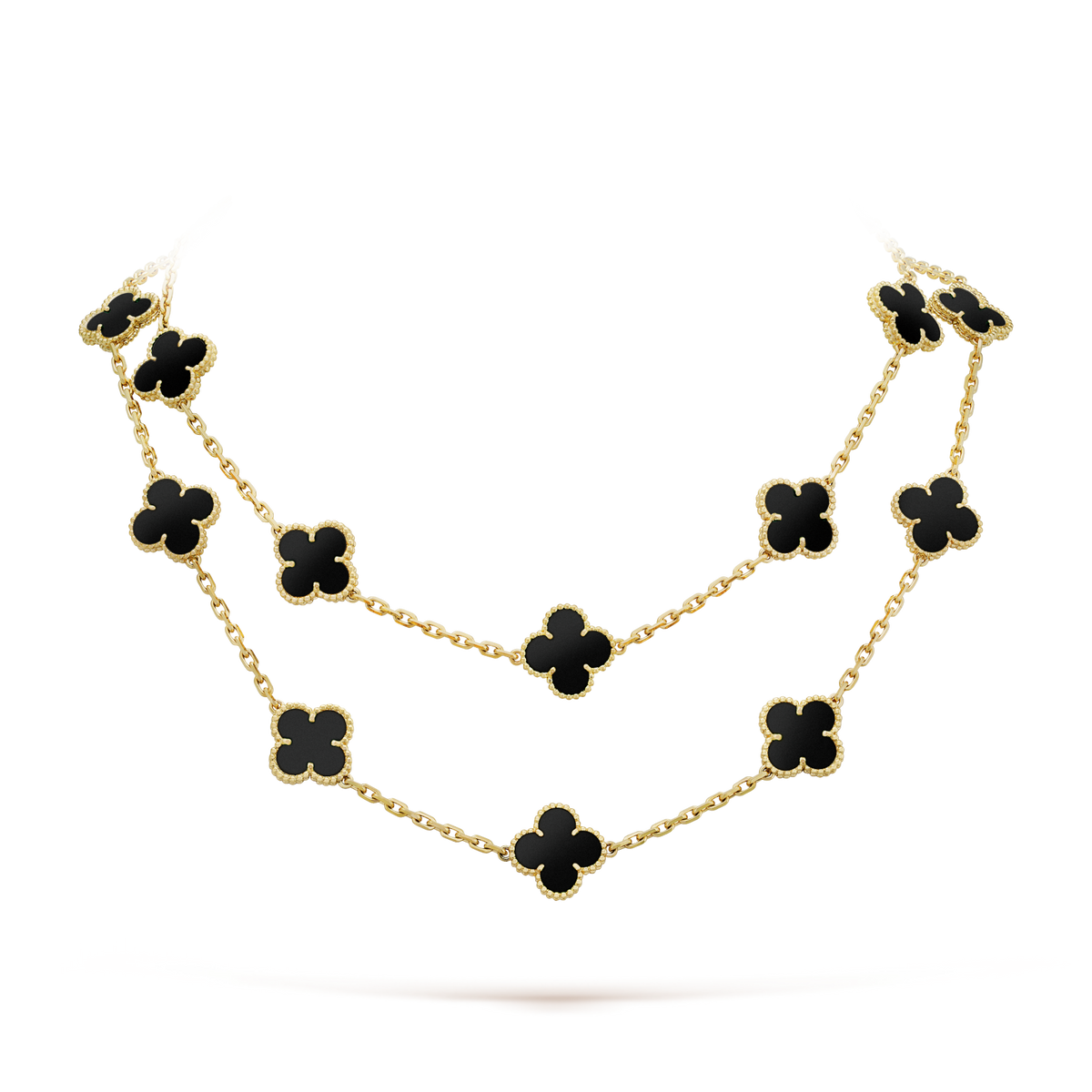 [Cadisa]CLOVER 20 MOTIFS ONYX NECKLACE