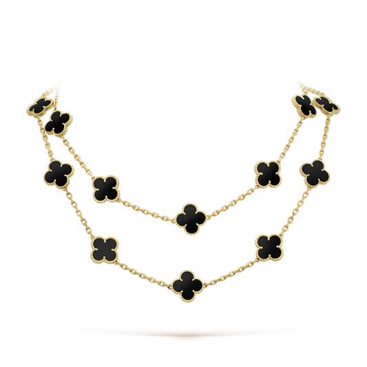[Cadisa]CLOVER 20 MOTIFS ONYX NECKLACE