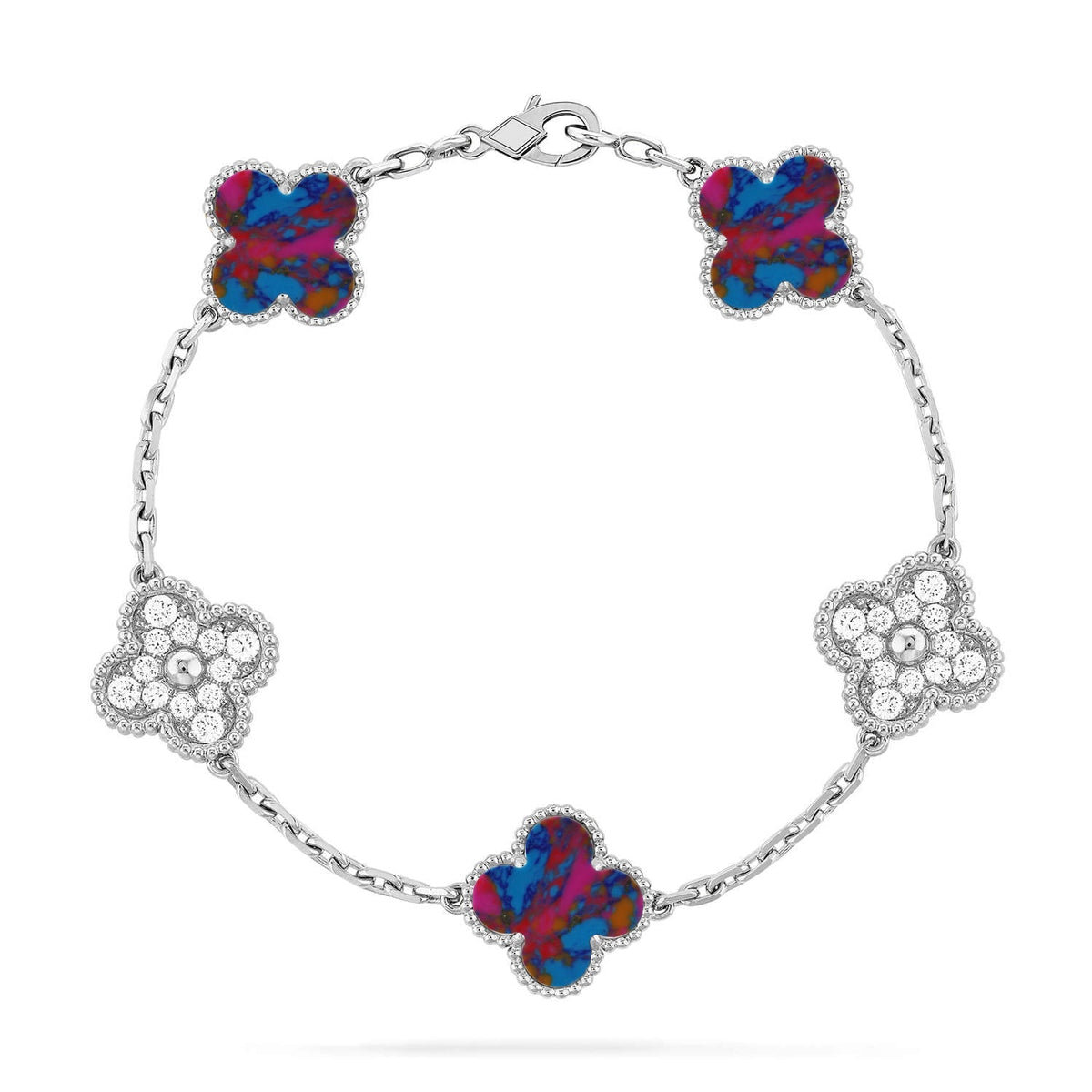 [Cadisa]CLOVER 5 MOTIF COLOR GEMSTONES BRACELET COLLECTION