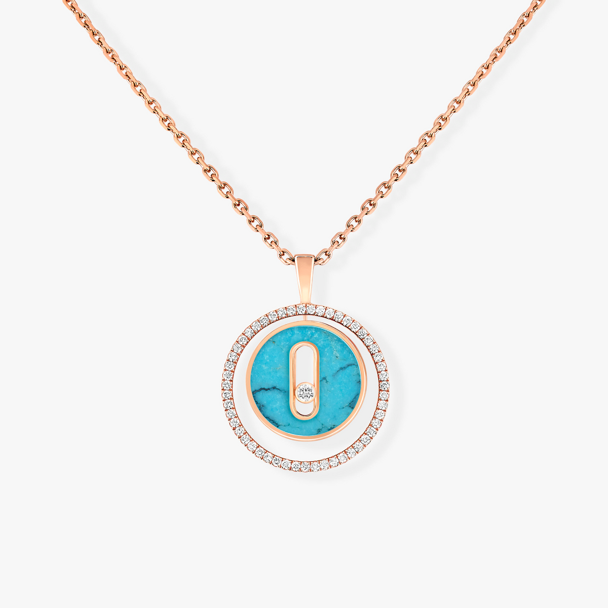 [Cadisa]LUCKY MOVE 1 DIAMOND TURQUOISE PINK GOLD DIAMOND NECKLACE