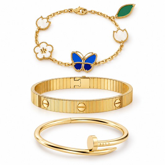 [Cadisa]Clover Lucky Spring & Love & Juste Garden 3-Piece  Bracelet Stack Set