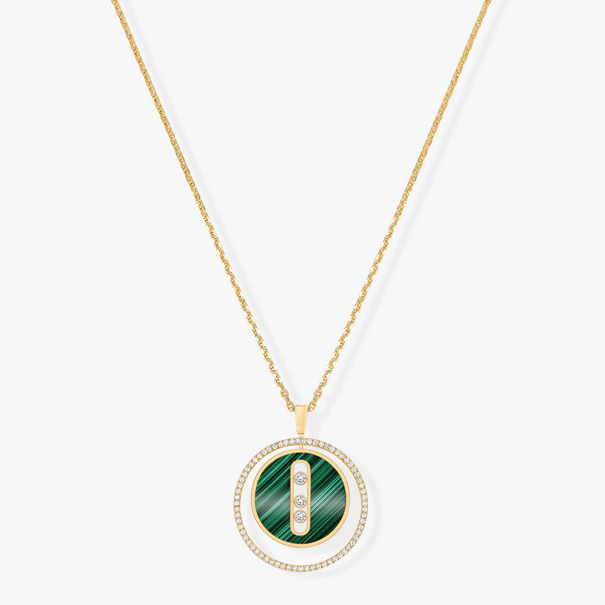 [Cadisa]LUCKY MOVE 3 DIAMOND MALACHITE GOLD DIAMOND NECKLACE