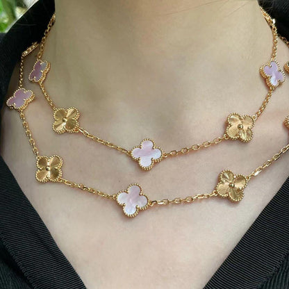 [Cadisa]CLOVER 20 MOTIFS LASER PINK MOP NECKLACE