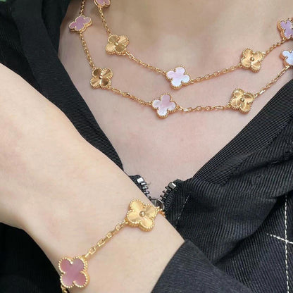 [Cadisa]CLOVER 20 MOTIFS LASER PINK MOP NECKLACE