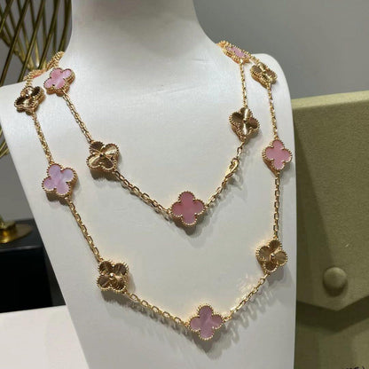 [Cadisa]CLOVER 20 MOTIFS LASER PINK MOP NECKLACE